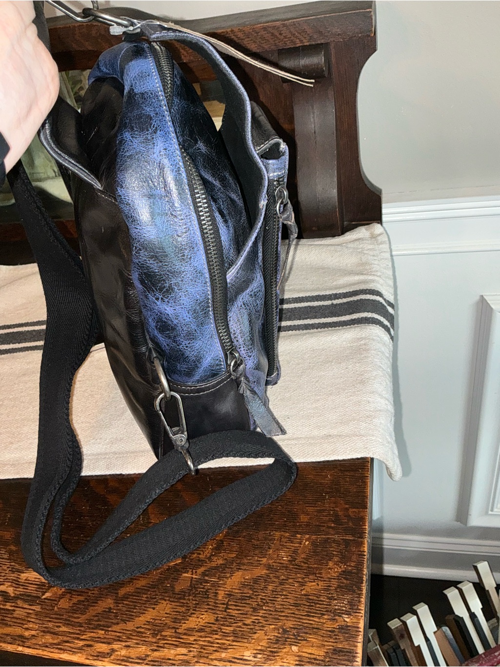 Nwt Bed Stu Leather Beau Backpack Sling Bag Future Dusk Blue Black De Msrp $260 — image 7 of 8